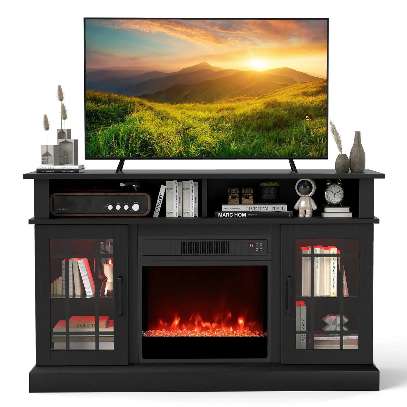 TV Stand with Electric Fireplace LED Lights and Remote Controls for TVs Up to 40 Inch by DirectDeals