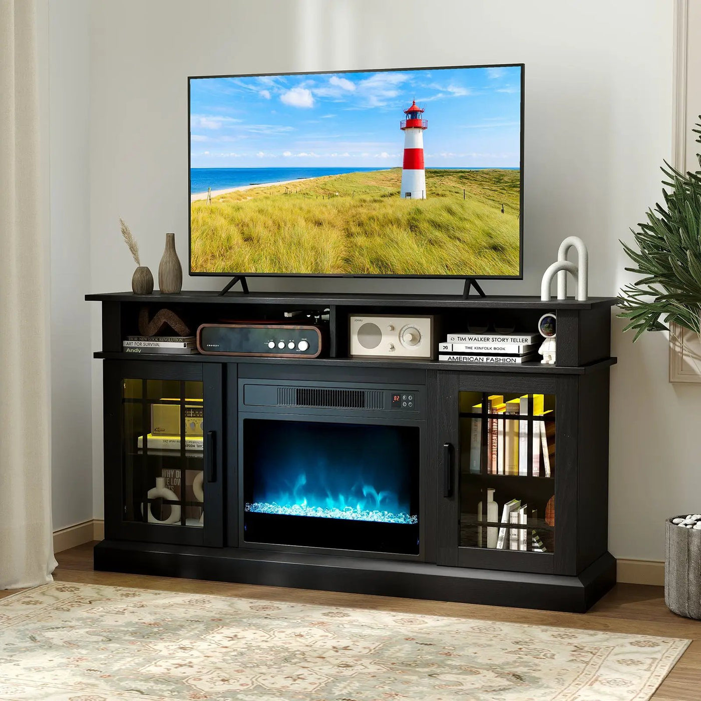 TV Stand with Electric Fireplace LED Lights and Remote Controls for TVs Up to 40 Inch by DirectDeals