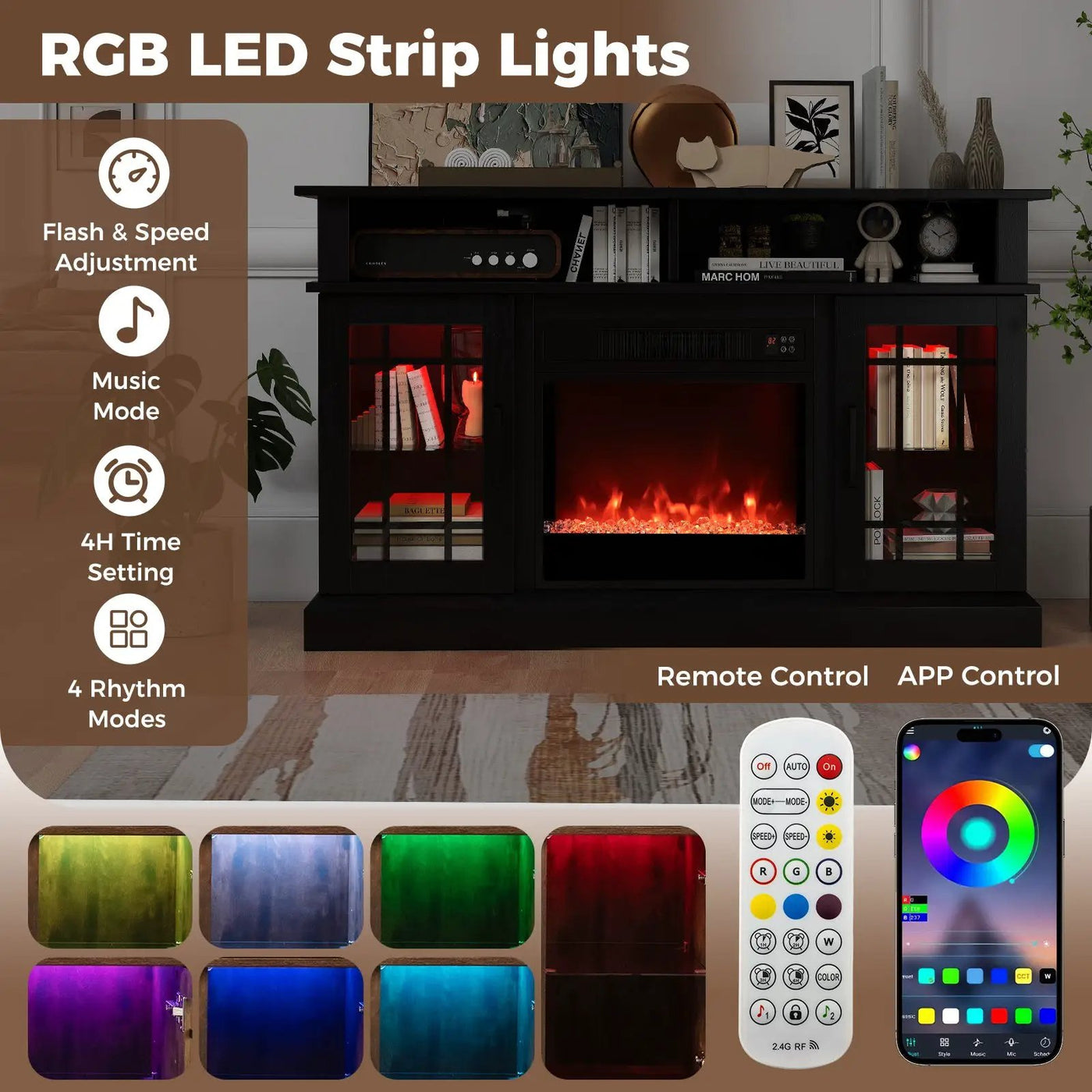 TV Stand with Electric Fireplace LED Lights and Remote Controls for TVs Up to 40 Inch by DirectDeals
