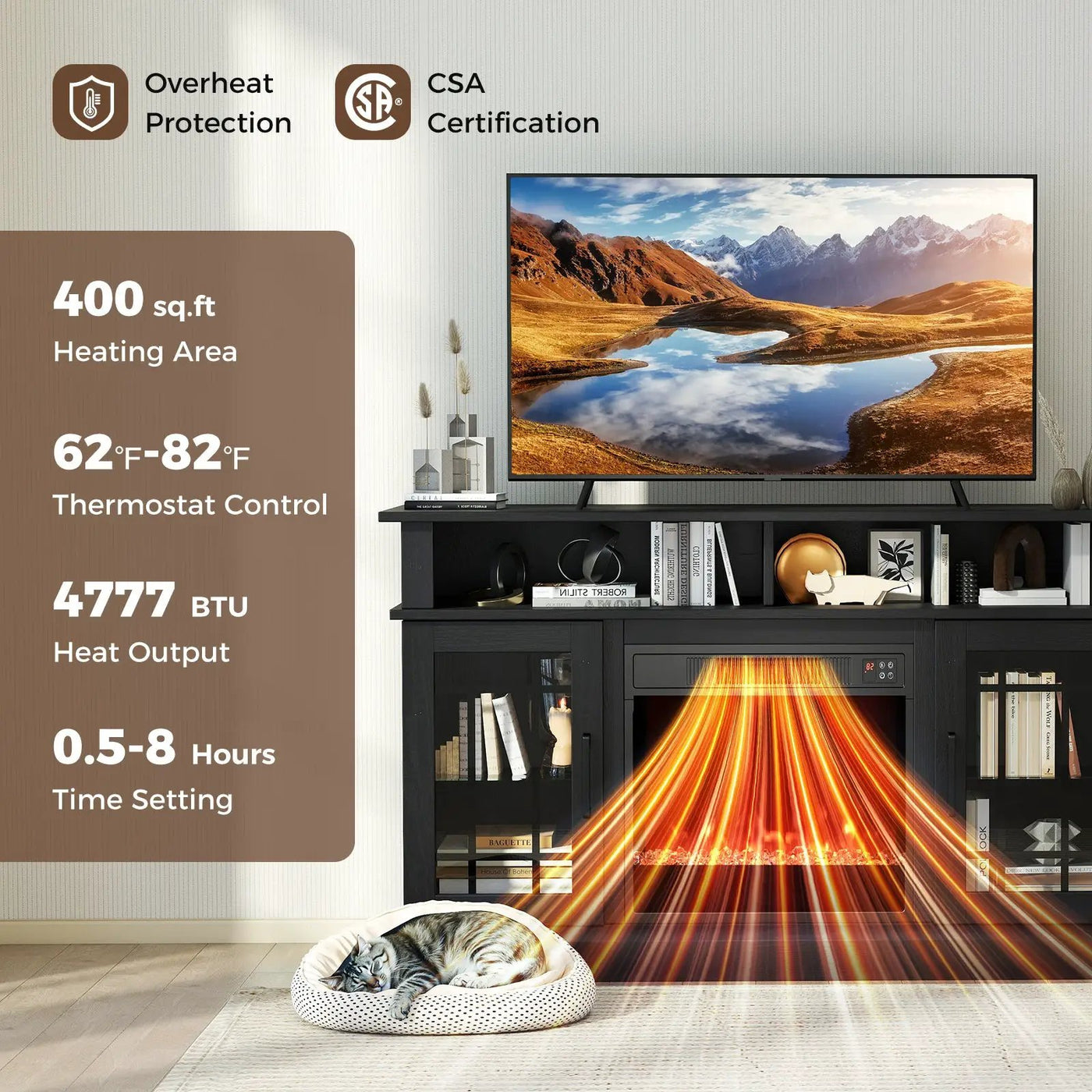 TV Stand with Electric Fireplace LED Lights and Remote Controls for TVs Up to 40 Inch by DirectDeals