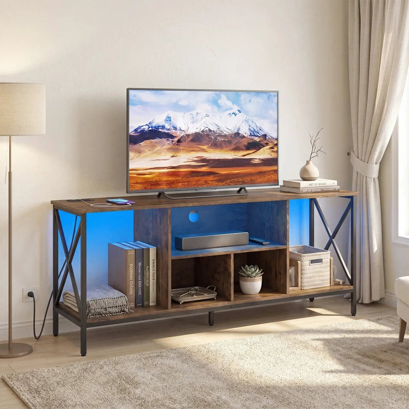 TV Stand with LED Lights for 65 Inch TV Entertainment Center with Power Outlets by DirectDeals