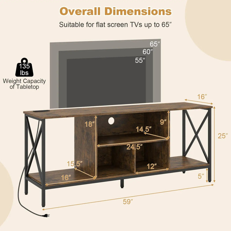 TV Stand with LED Lights for 65 Inch TV Entertainment Center with Power Outlets by DirectDeals