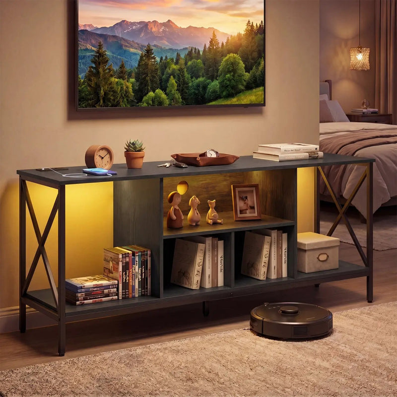 TV Stand with LED Lights for 65 Inch TV Entertainment Center with Power Outlets by DirectDeals