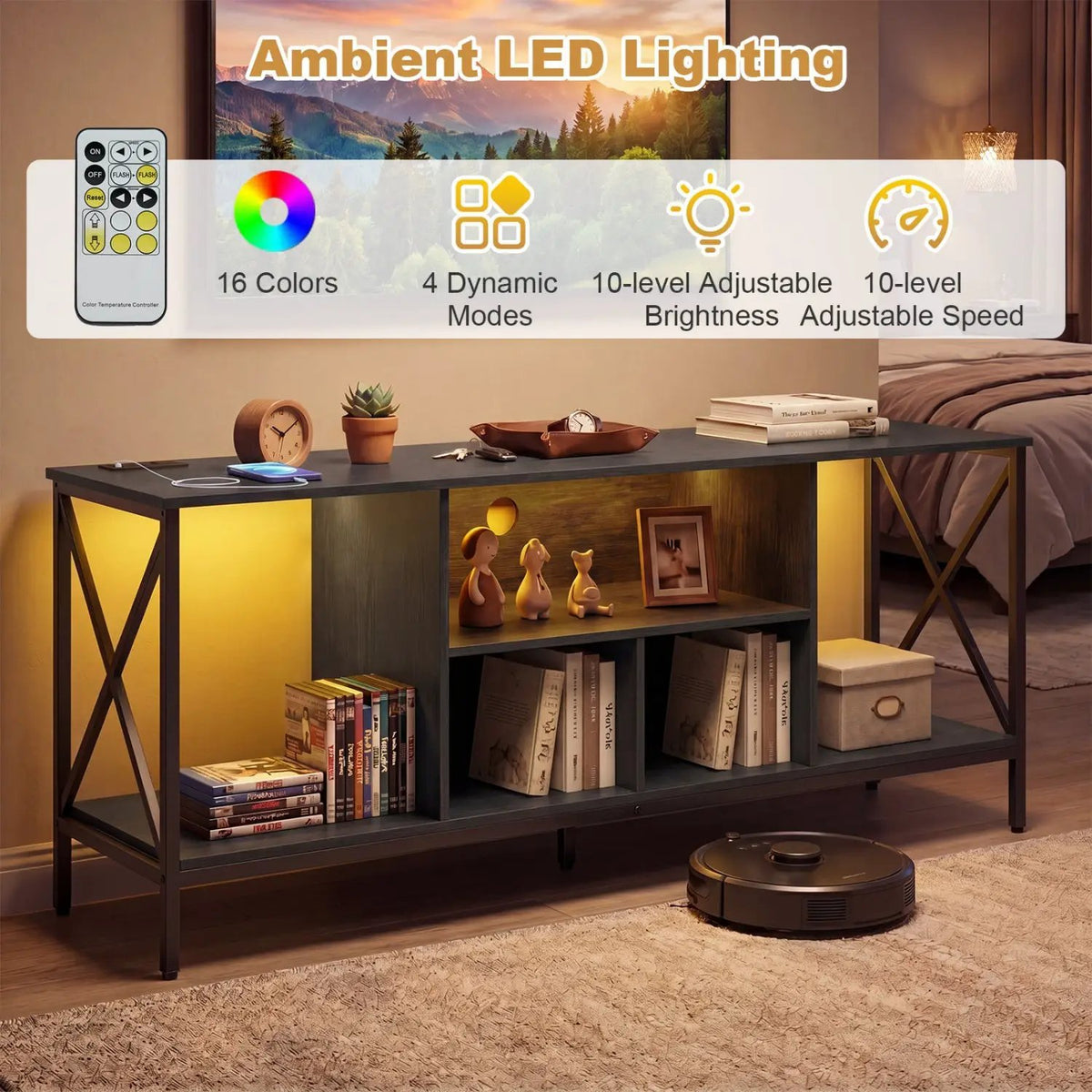 TV Stand with LED Lights for 65 Inch TV Entertainment Center with Power Outlets, photo 7 of 16