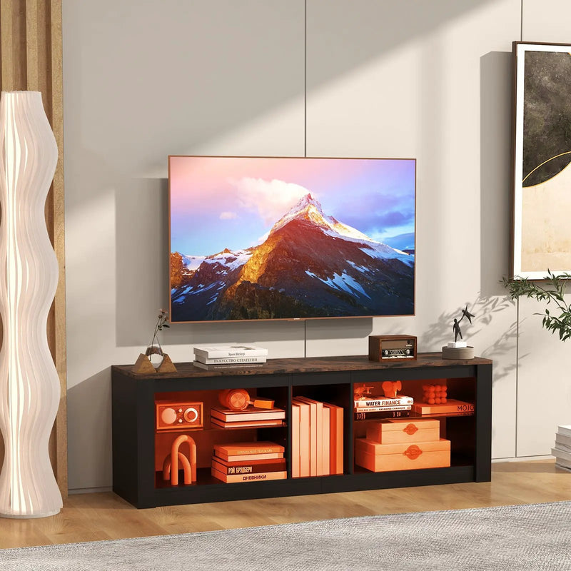 Modern TV Stand with LED Light and Adjustable Shelves for TVs up to 65 inch-Brown by DirectDeals