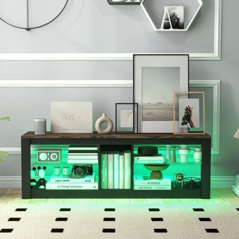 Modern TV Stand with LED Light and Adjustable Shelves for TVs up to 65 inch-Brown by DirectDeals