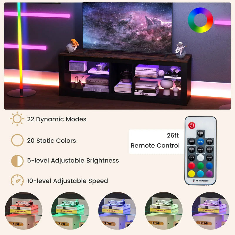 Modern TV Stand with LED Light and Adjustable Shelves for TVs up to 65 inch-Brown by DirectDeals