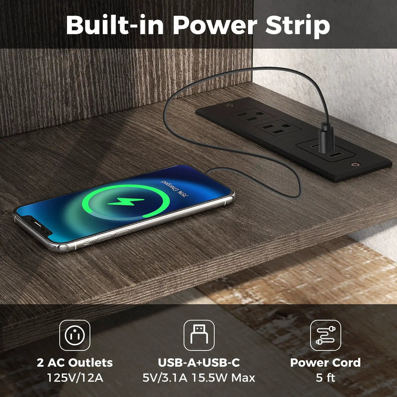 3-Tier TV Stand with Power Outlet USB and Adjustable Shelf-Gray by DirectDeals