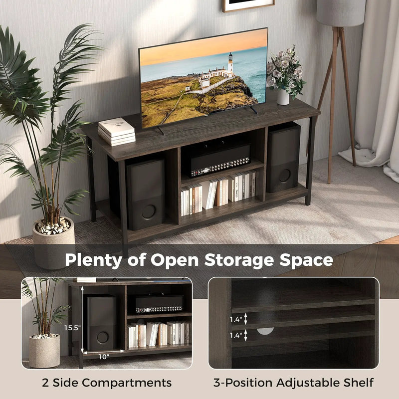 3-Tier TV Stand with Power Outlet USB and Adjustable Shelf-Gray by DirectDeals