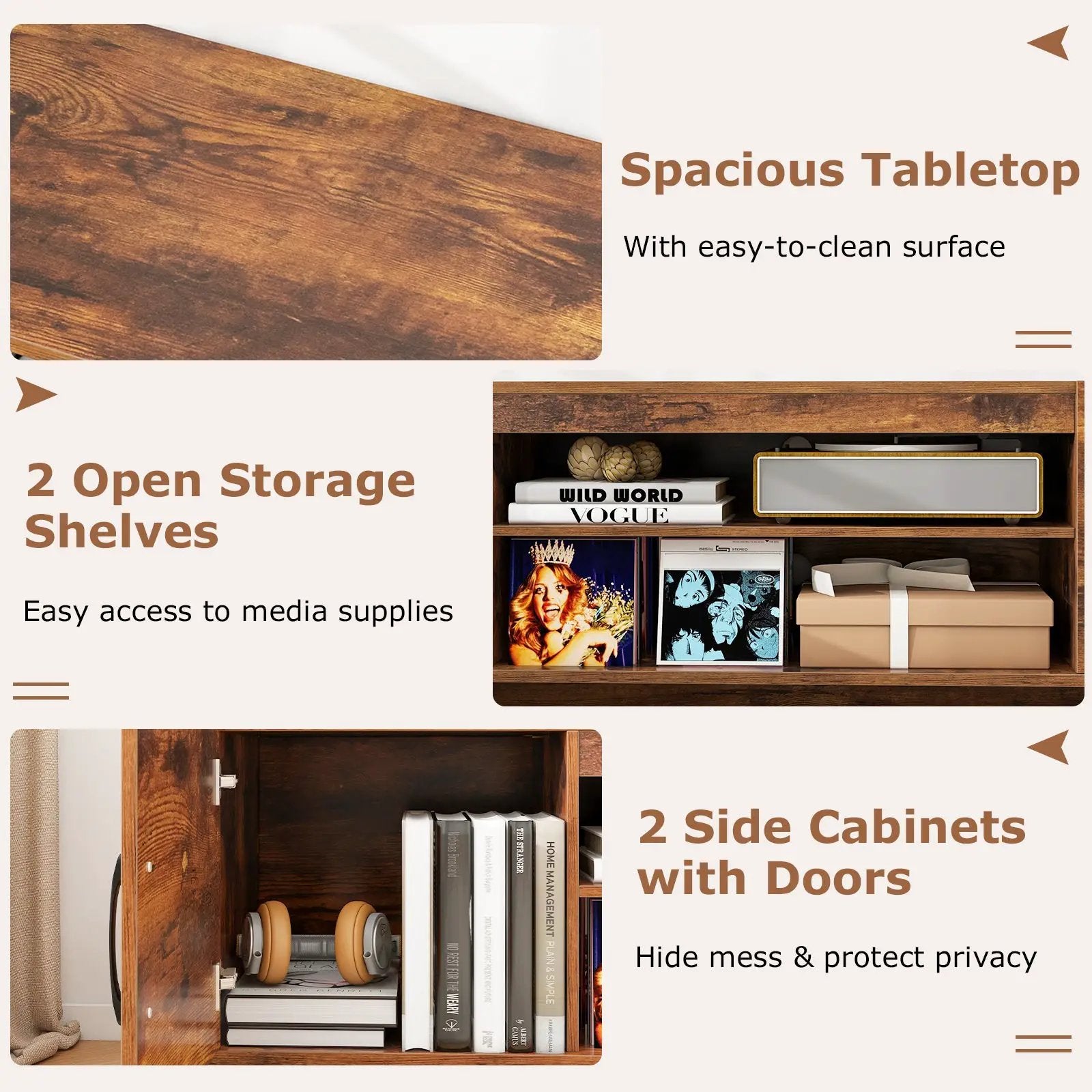 TV Stand with Power Outlet and 2 Cable Holes for 65 Inch TVs by DirectDeals
