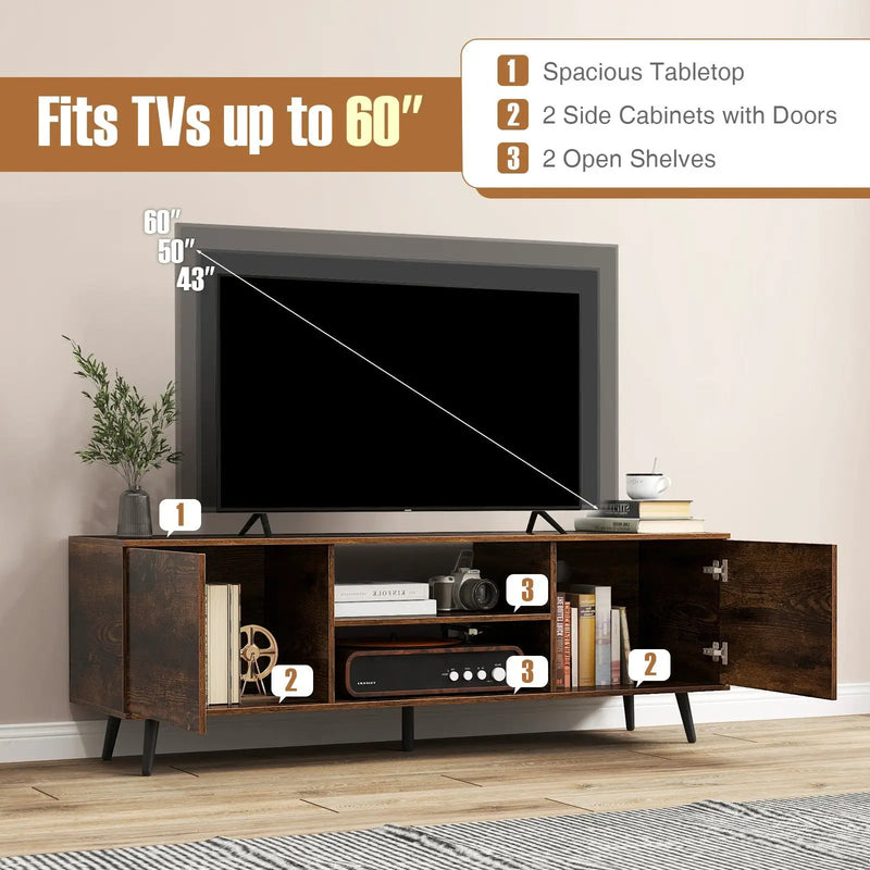 TV Stand with Power Outlets and Adjustable Shelf for 60 Inch TVs by DirectDeals