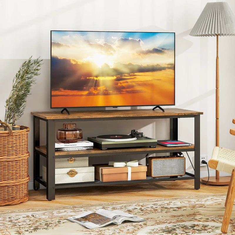 Industrial TV Stand up to 50 Inches with Power Outlets and USB Ports-Rustic Brown by DirectDeals