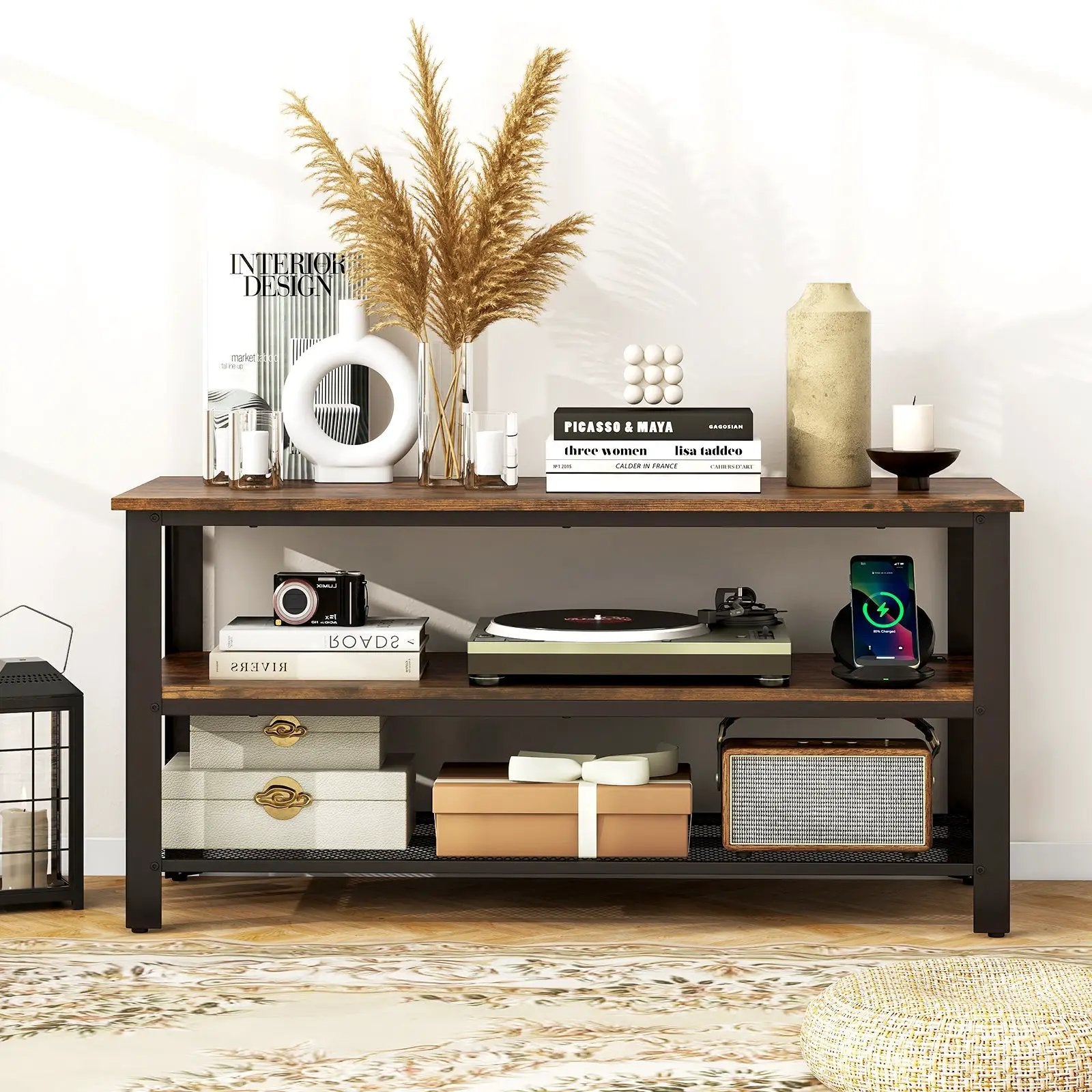 Industrial TV Stand up to 50 Inches with Power Outlets and USB Ports-Rustic Brown by DirectDeals