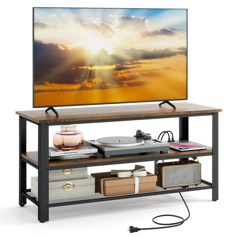 Industrial TV Stand up to 50 Inches with Power Outlets and USB Ports-Rustic Brown by DirectDeals