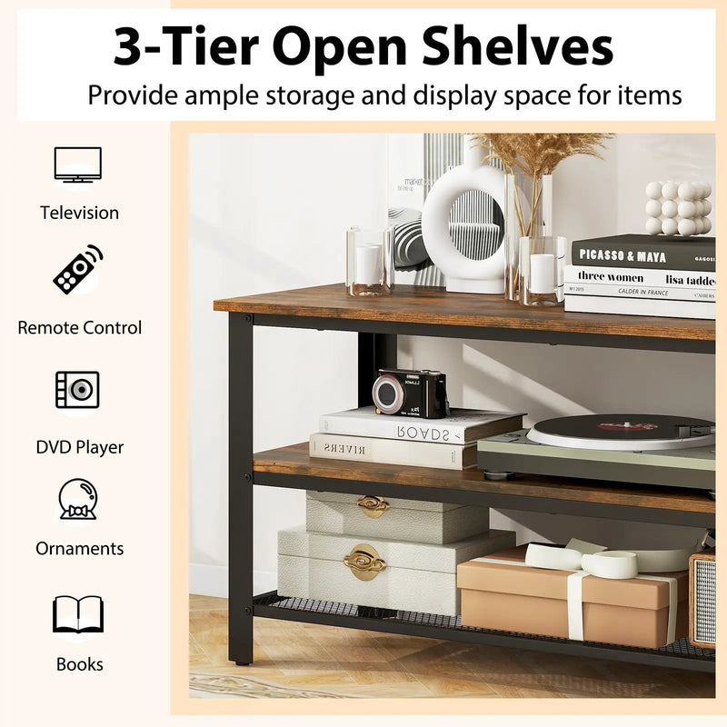 Industrial TV Stand up to 50 Inches with Power Outlets and USB Ports-Rustic Brown by DirectDeals