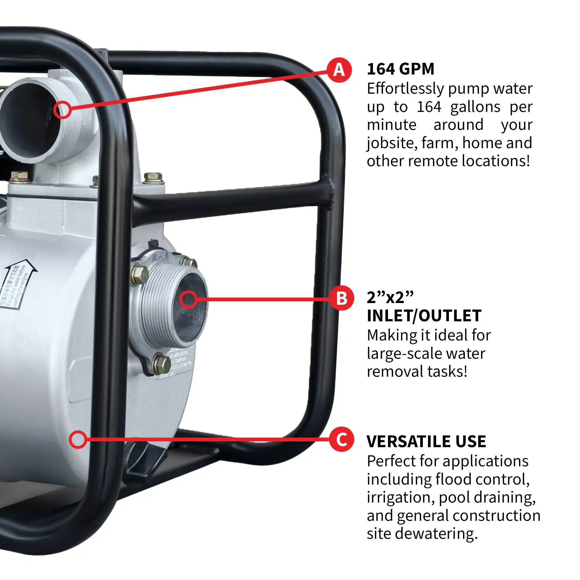 2 Inch Trash Water Pump 164 GPM 3.5HP GX120 powered by Honda Portable Utility by Tomahawk Power