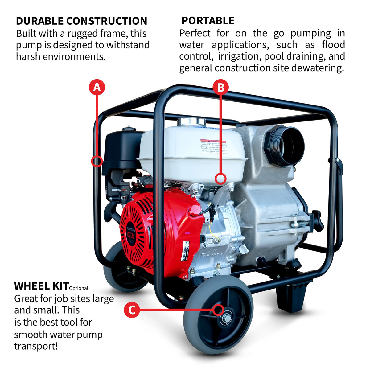 4 Inch Trash Water Pump 423 GPM 13 HP GX390 powered by Honda Portable Utility, photo 5 of 7