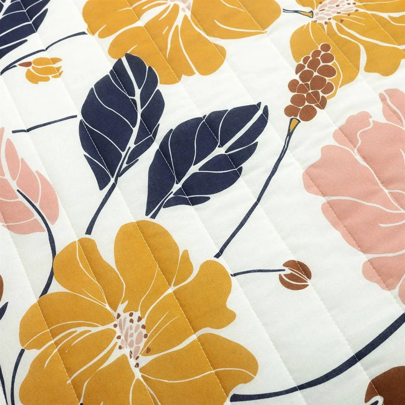 Twin/Twin XL Orange Yellow Pink Navy Blue Floral Flowers Lightweight Quilt Set by HomePacific