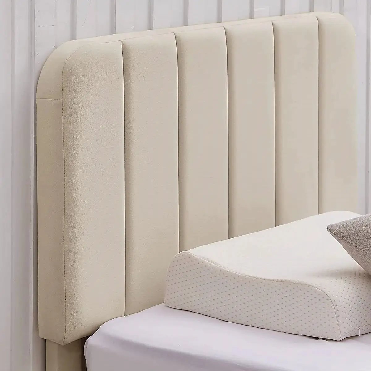 Twin size Beige Upholstered Platform Bed Frame with Headboard by HomePacific