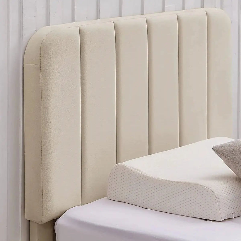 Twin size Beige Upholstered Platform Bed Frame with Headboard by HomePacific