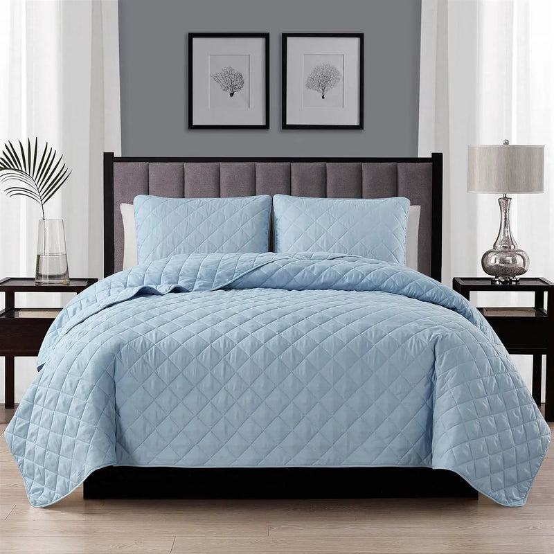Twin/Twin XL 2-Piece Light Blue Microfiber Reversible Diamond Quilt Set by HomePacific