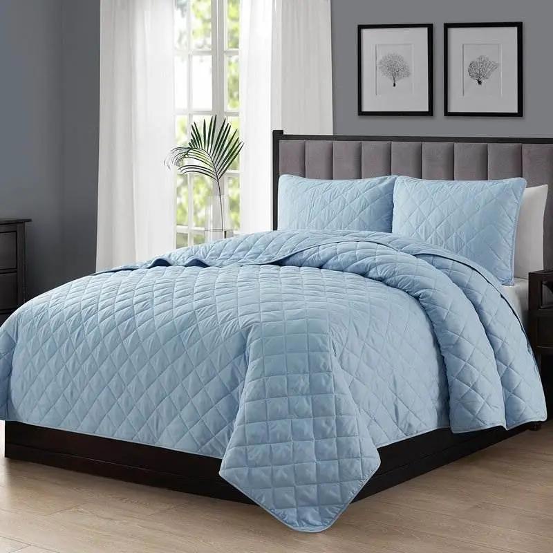 Twin/Twin XL 2-Piece Light Blue Microfiber Reversible Diamond Quilt Set by HomePacific