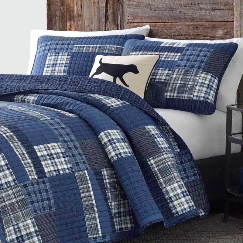 Twin Size 100-Percent Cotton Reversible 2 Piece Blue Patchwork Quilt Set by HomePacific