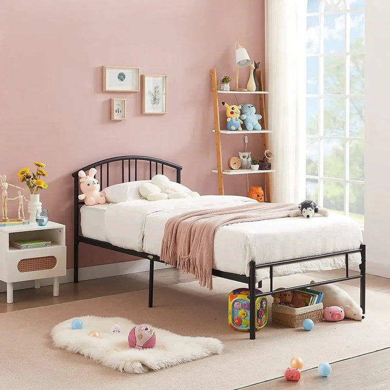Twin size Black Metal Platform Bed Frame with Arched Headboard by HomePacific