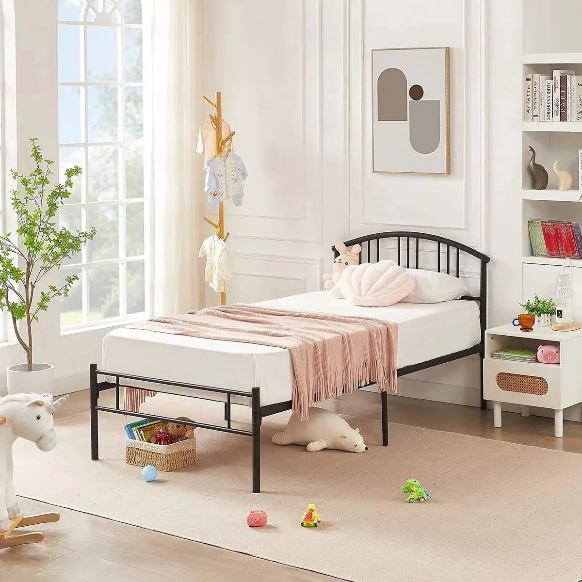 Twin size Black Metal Platform Bed Frame with Arched Headboard by HomePacific