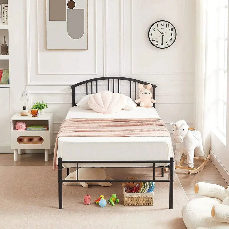 Twin size Black Metal Platform Bed Frame with Arched Headboard by HomePacific