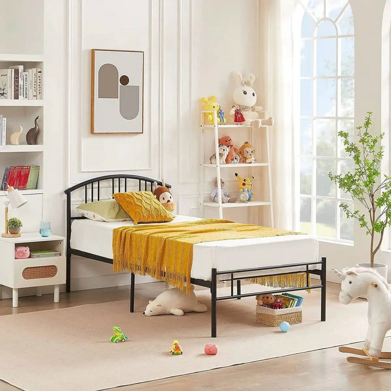 Twin size Black Metal Platform Bed Frame with Arched Headboard by HomePacific