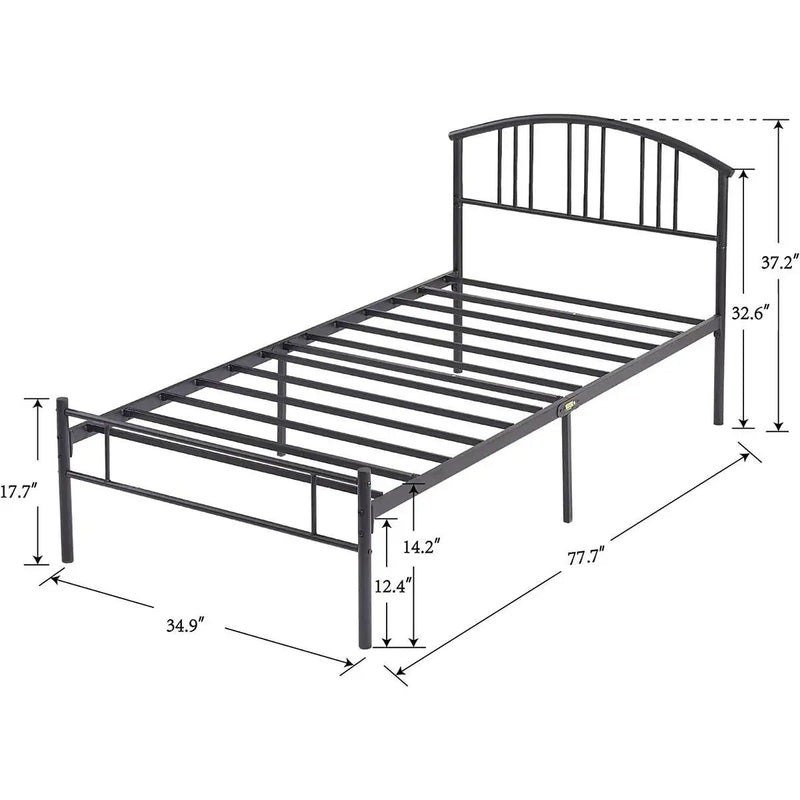 Twin size Black Metal Platform Bed Frame with Arched Headboard by HomePacific