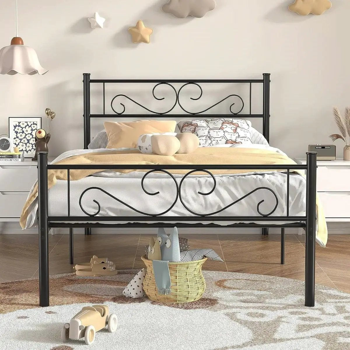 Twin Sturdy Metal Platform Bed Frame with Headboard Footboard in Black Finish by HomePacific
