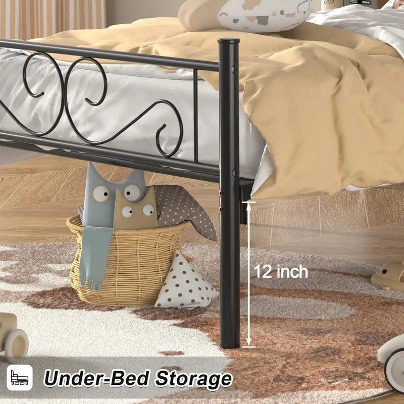 Twin Sturdy Metal Platform Bed Frame with Headboard Footboard in Black Finish by HomePacific
