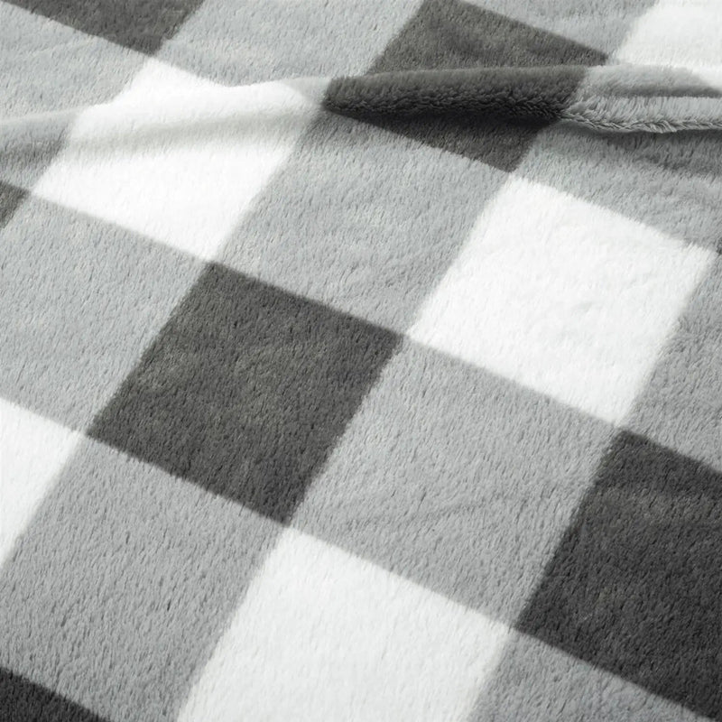 Twin Size Plaid Soft Faux Fur Comforter Set in Black White Grey by HomePacific