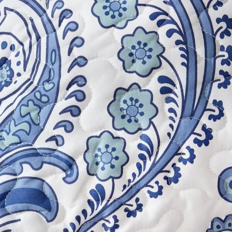 Twin Size Soft Microfiber Reversible Blue/White Baroque Floral Design Quilt Set by HomePacific