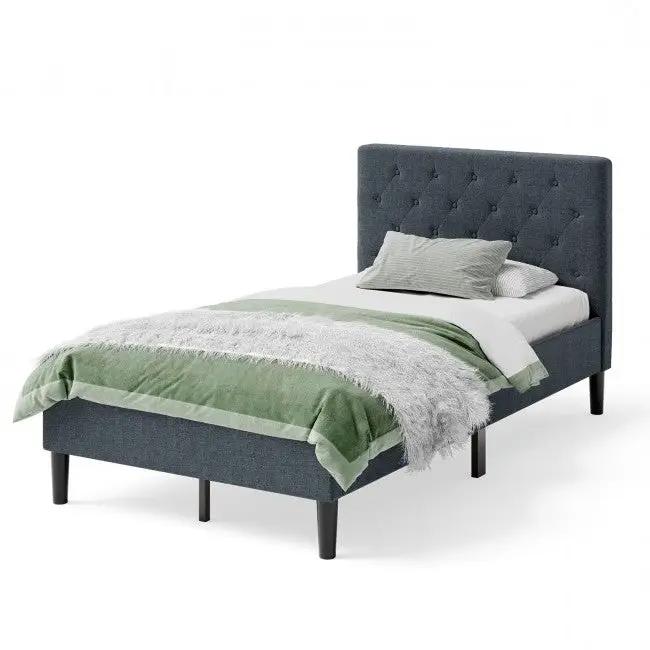 Twin Size Grey Upholstered Button Tufted Headboard Platform Bed by HomePacific