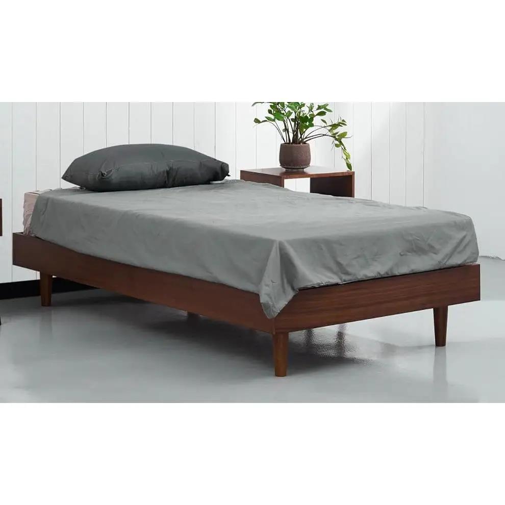 Twin size Mid-Century Modern Platform Bed Frame in Dark Brown Wood Finish by HomePacific