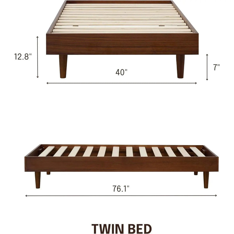 Twin size Mid-Century Modern Platform Bed Frame in Dark Brown Wood Finish by HomePacific