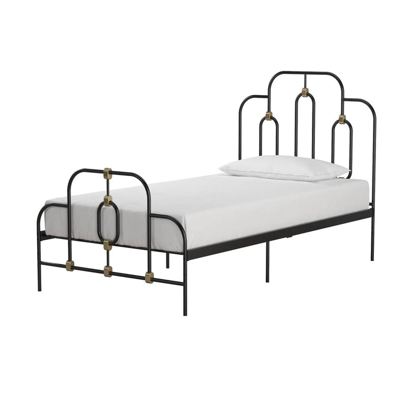 Twin size Farmhouse Adjustable Height Platform Bed in Black Gold Metal Finish by HomePacific