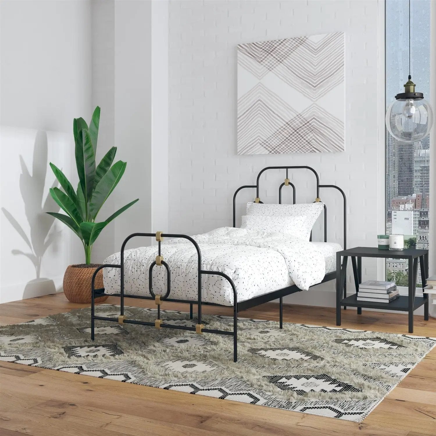 Twin size Farmhouse Adjustable Height Platform Bed in Black Gold Metal Finish by HomePacific