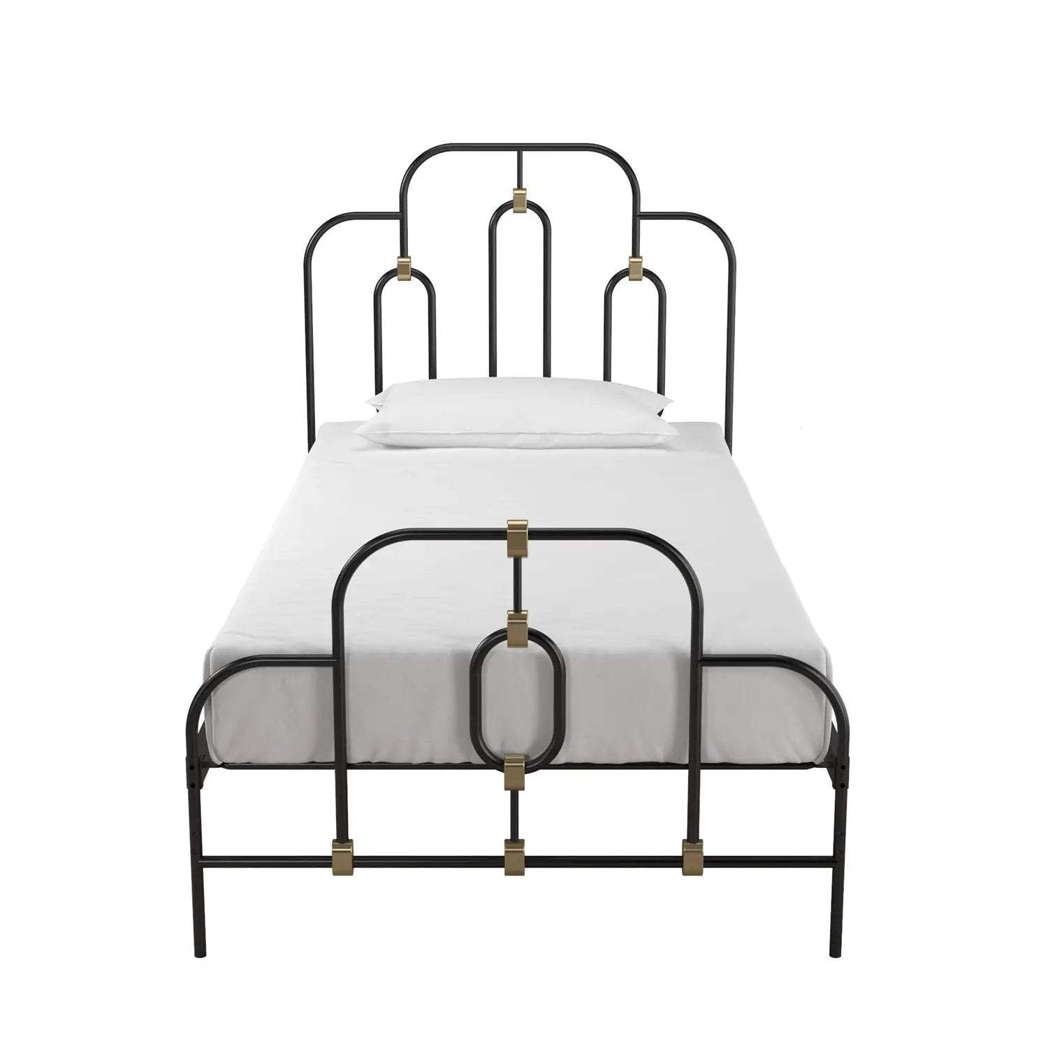 Twin size Farmhouse Adjustable Height Platform Bed in Black Gold Metal Finish by HomePacific