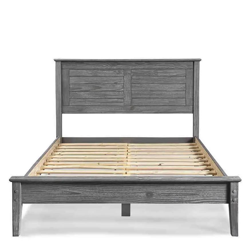 Twin Size Coastal Dorm Farmhouse Solid Pine Wood Platform Bed in Rustic Grey by HomePacific