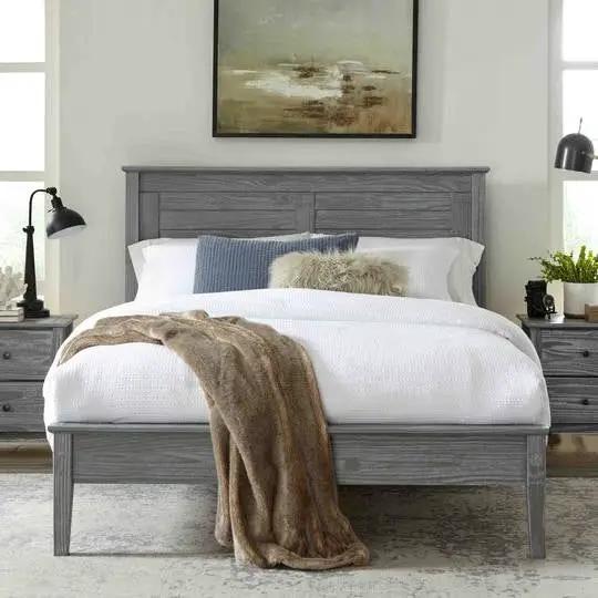 Twin Size Coastal Dorm Farmhouse Solid Pine Wood Platform Bed in Rustic Grey by HomePacific