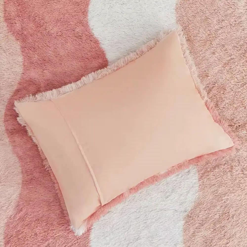 Twin/Twin XL Pink Blush White Reversible Soft Sherpa Faux Fur 2-PC Comforter Set by HomePacific