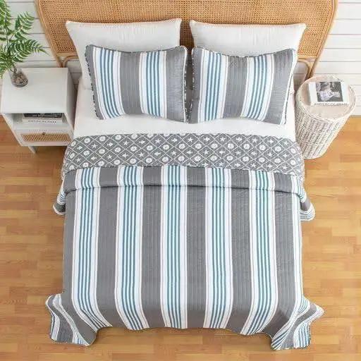 Twin 2 Piece Coastal Starfish Sand Dollar Grey Blue White Nautical Quilt Set by HomePacific