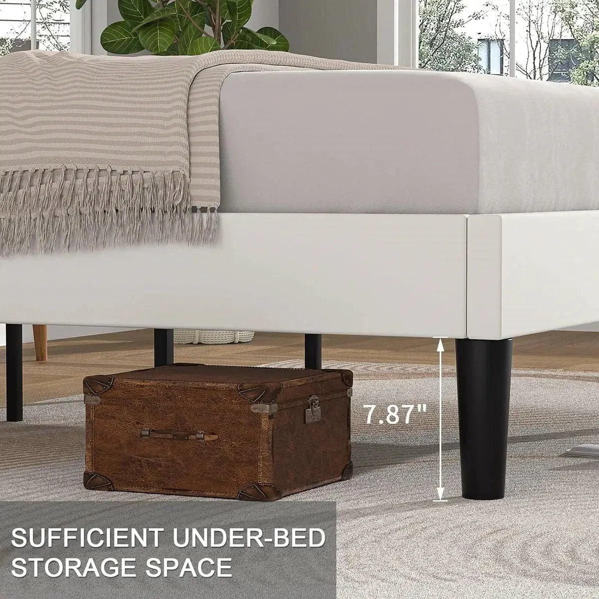 Twin size White Upholstered Platform Bed Frame with Headboard by HomePacific