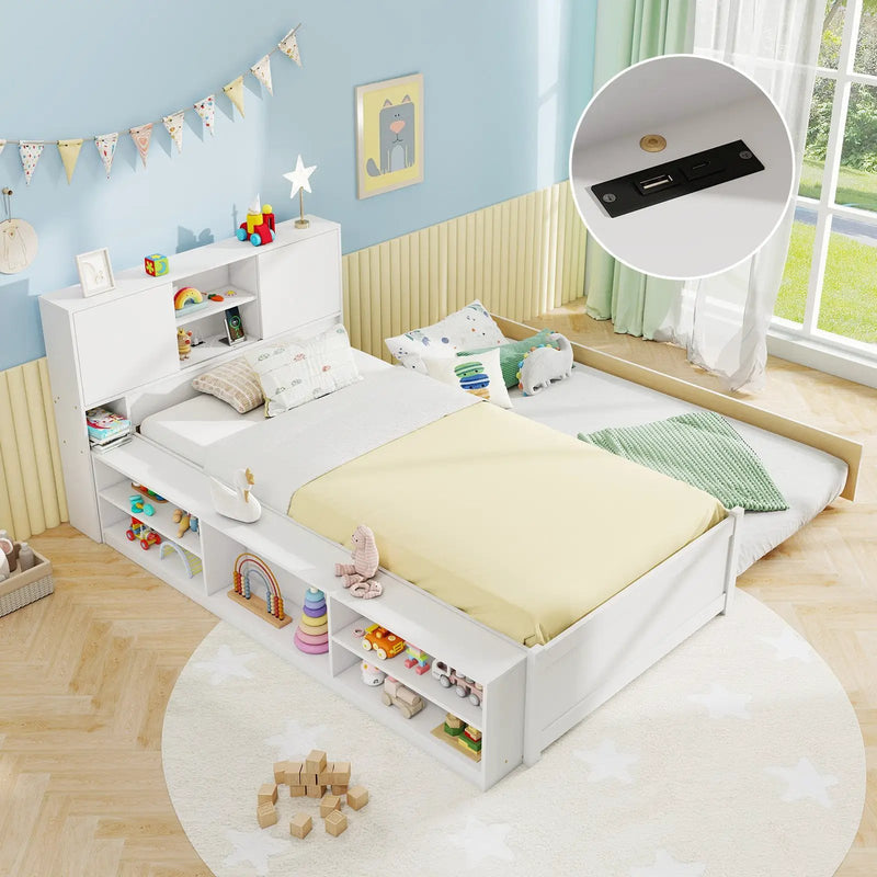 Twin Bed Frame with Trundle and Power Outlets by DirectDeals