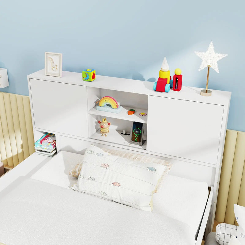 Twin Bed Frame with Trundle and Power Outlets by DirectDeals