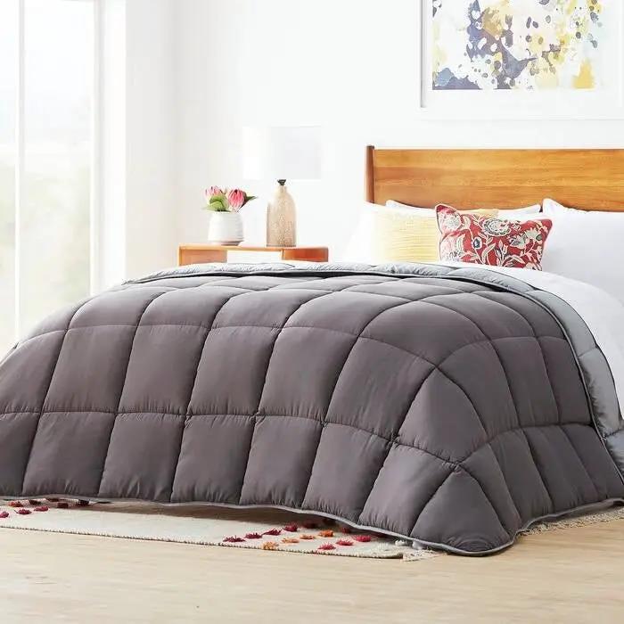 Twin Size All Seasons Plush Light/Dark Grey Reversible Polyester Down Alternative Comforter by HomePacific